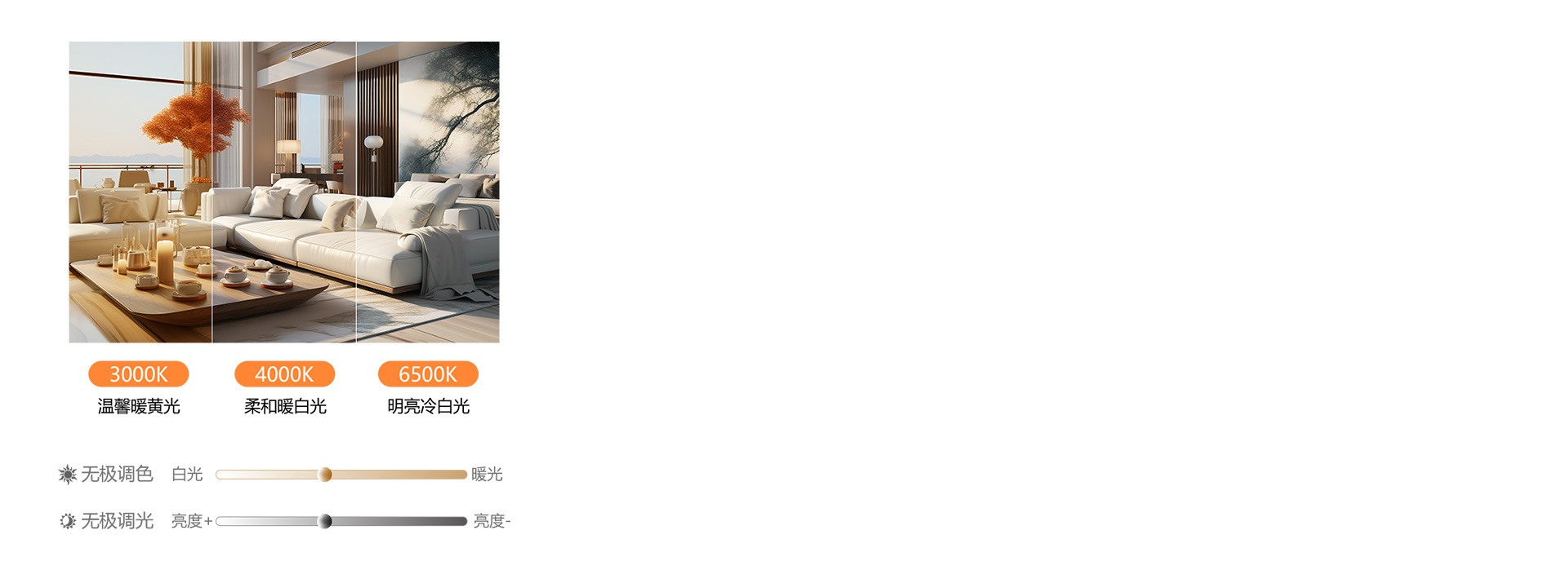 无极调光调色 光线明暗、色温冷暖自由调...