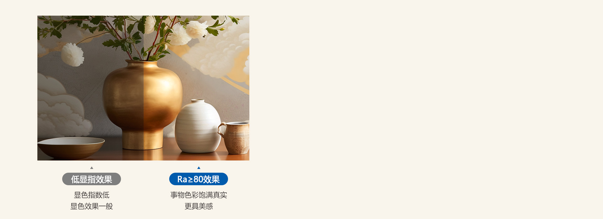 看见本真之美 显色指数Ra≥80，光线...